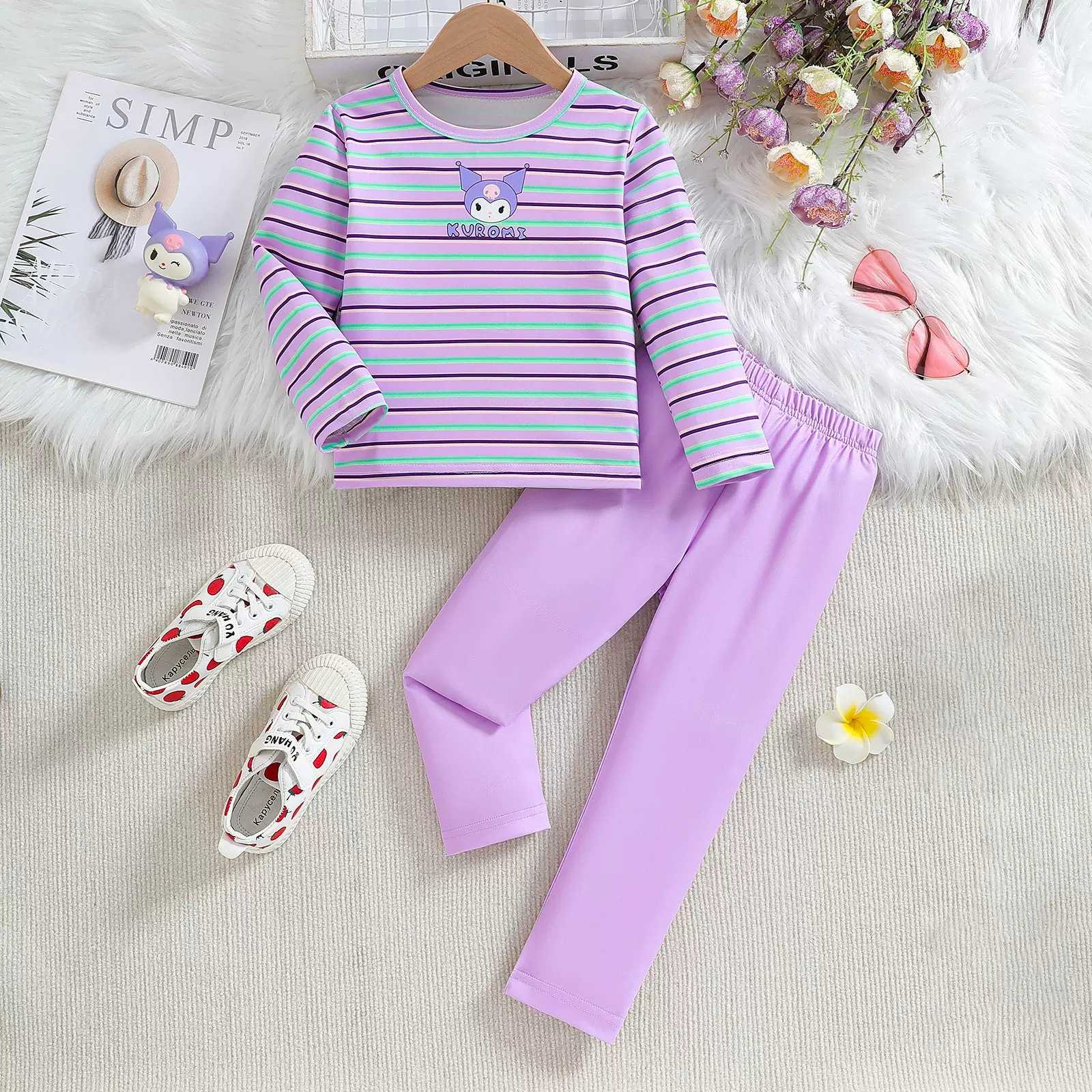 外贸儿童睡衣家居服秋季条纹女童秋春款保暖秋衣秋裤卫衣两件套潮