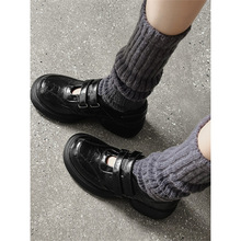 2025秋季新款粗跟厚底增高单鞋女百搭舒适玛丽珍小皮鞋不累脚黑色