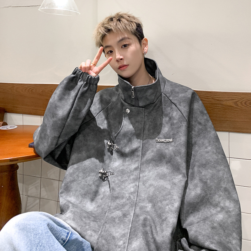 (2개) 금속 비행기 버클 가죽 자켓 남자의 2024 봄 새로운 도착 슈아이 트렌디 브랜드 미국 스타일 레트로 느슨한 가죽 자켓