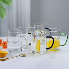 Manufacturer glass cup household handle tea cup fruit juice drink cup straight tube color handle drinking water cup 