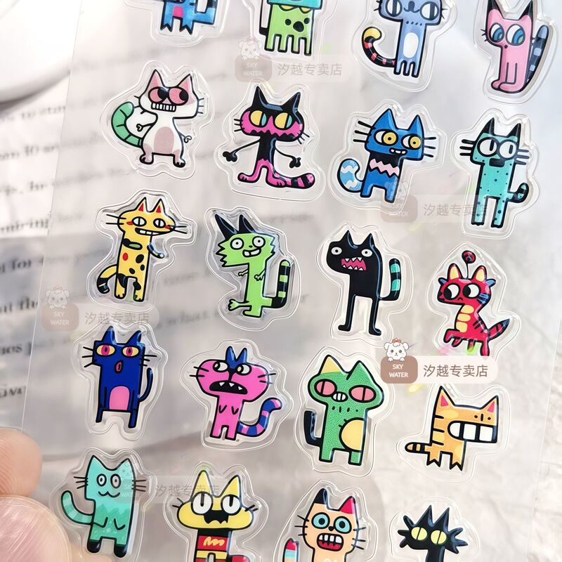 Abstract Expression Funny Cat Jelly 3D Stickers in Stock Iphone17Promax Back Panel Stickers Water Cup Stickers