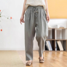 2025女裤显瘦复古8680小脚亚麻夏季气质 麻裤休闲宽松新款哈伦裤