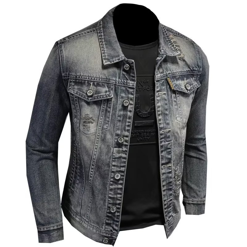 Retro hacer chaqueta de vaquero viejo hombre estilo coreano delgado tendencia guapo chaqueta de trabajo primavera y otoño 2024 ropa de motocicleta