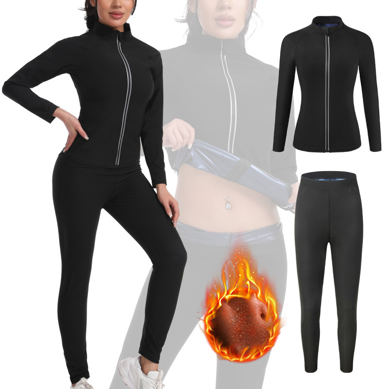Fitness Training Women's Stand-Up Collar Zipper Long-Sleeved Suit Running Sports Sauna Suit Sweat Suit Shapewear