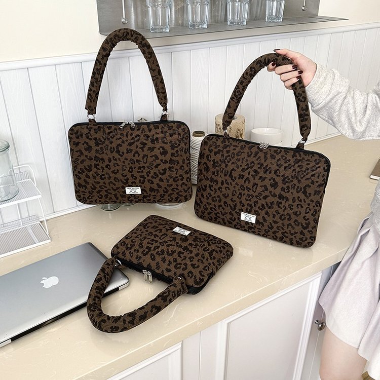 Cross-Border Korean Version Ins Leopard Print Portable Laptop Bag 11/13/ 15inch iPad Tablet Storage Bag
