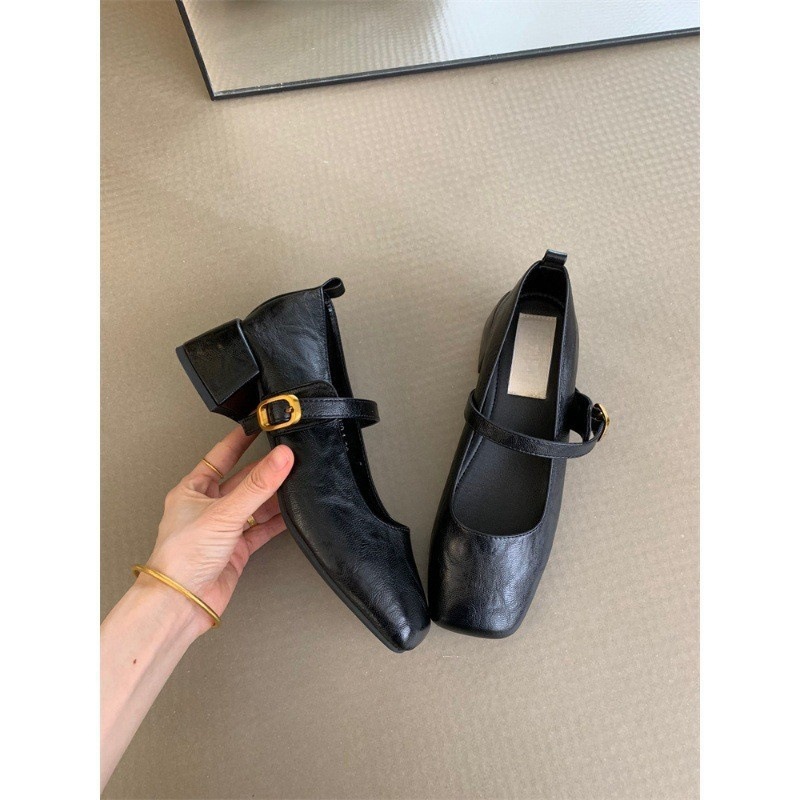 Retro Chunky Heel Mary Jane 2024 Spring And Autumn New French Style Elegant Square-Toed Shallow Evening Shoes To Match_vogvips.com