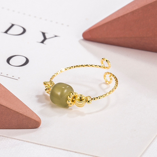 Hotan jade ring female original design fashion personality versatile gentle artificial stone adjustable retro simple bestie