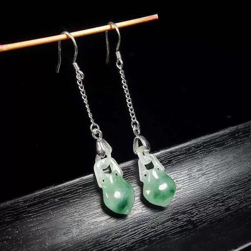 巴山花瓶吊瓶S925银耳环翡翠飘花花瓶耳坠耳饰