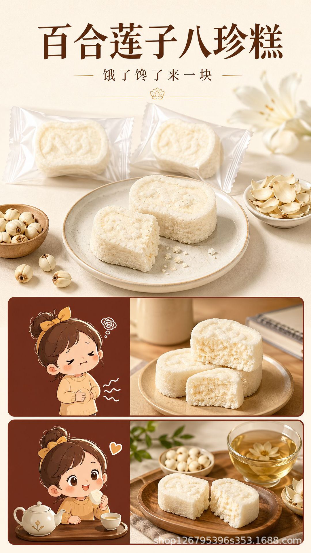 Lotus Seed & Lily Bulb Eight-Treasure Cake (Ba Zhen Gao) — 200g Traditional Herbal Pastry preparation