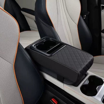 Cross-border factory multifunctional car armrest box cushion with coaster storage mobile phone rack three-in-one armrest box booster pad (Armrest box pad) - blackdiamond
