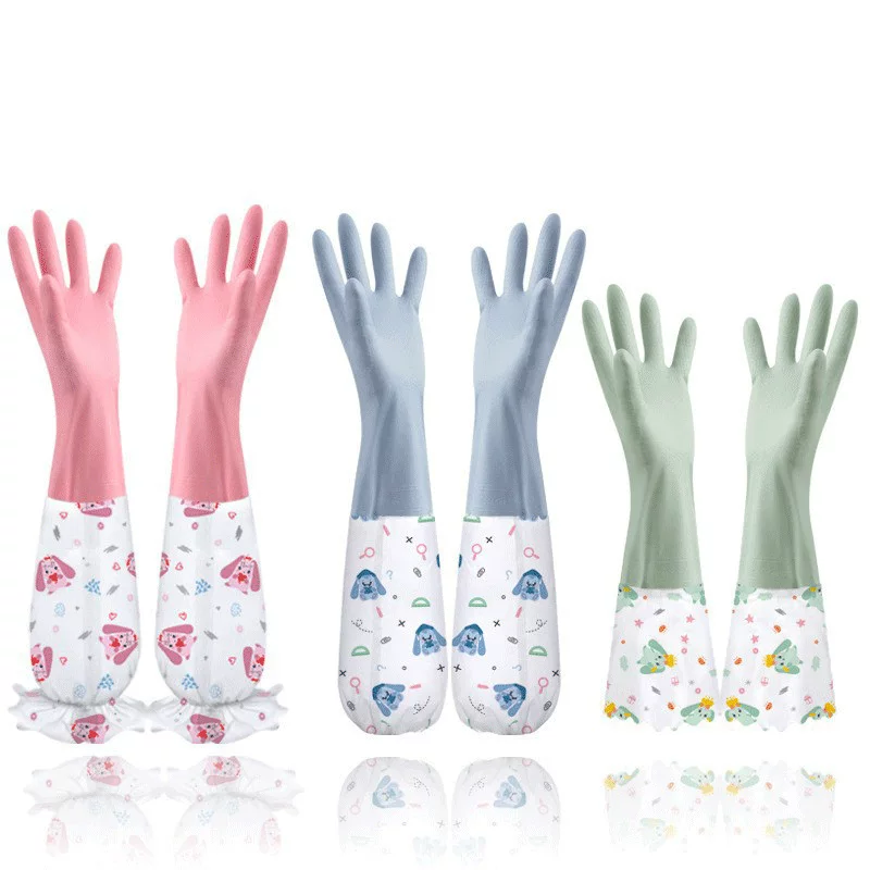 Rubber waterproof long keep warm gloves