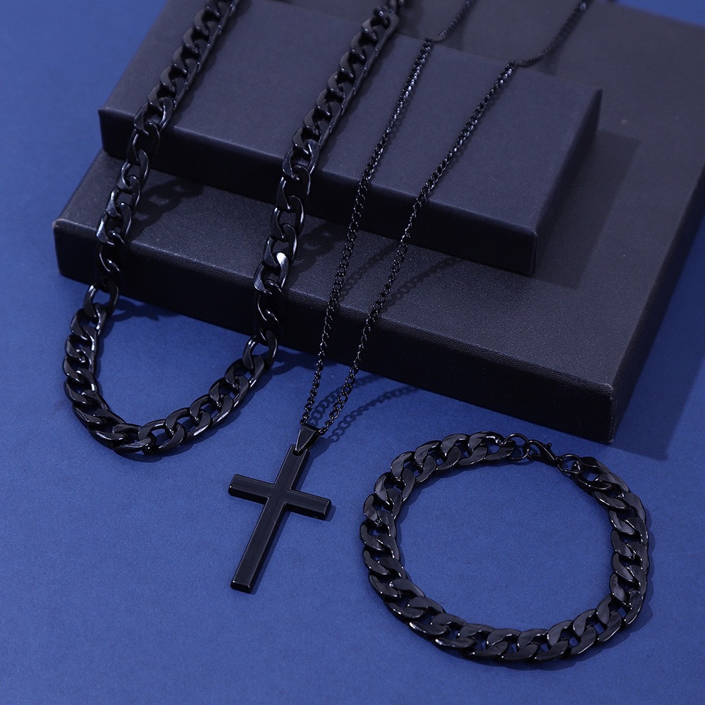 Men Quartz Watch Set With Bracelet Necklace Ring And Leather Strap_voghion.com