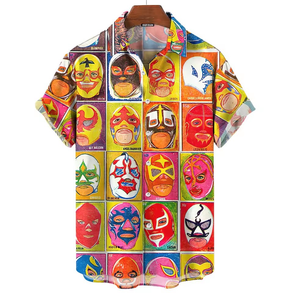 Transfronterizo Marvel Heroes Cartoon Graffiti 3D Print Camisa hawaiana de los hombres Camisa de manga corta con botones sueltos