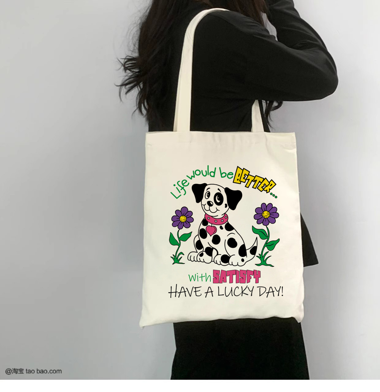 Nueva bolsa de lona de hombro de las mujeres lindo perro ilustración bolsa de lona de gran capacidad con cremallera estudiante clase tutorial bolsa