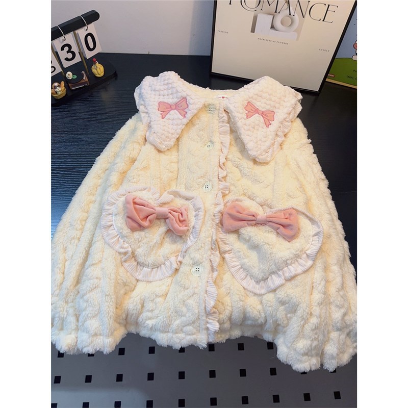 珊瑚绒睡衣女款秋冬天加厚加绒开衫可爱冬季保暖法兰绒家居服套装|undefined