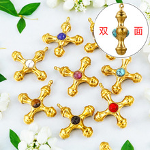 欧美ins复古轻奢天然虎眼石十字架吊坠挂件DIY钛钢18k金锁骨链