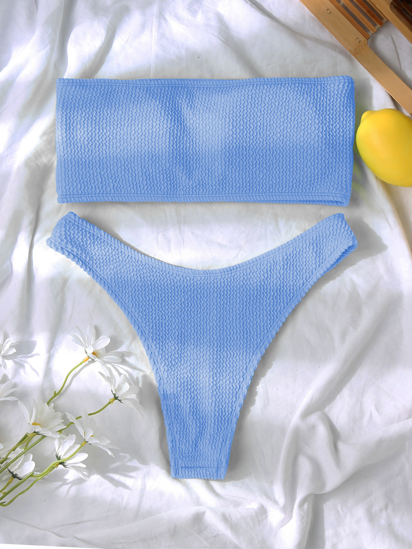 Women's Strapless Two Piece Swimsuit Sexy Solid Color Tight Bikini Style Ribbed_ecoleips.com