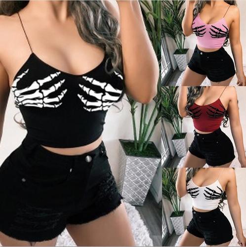  Wish AliExpress European and American Women's Clothing Spidery Print Bralette Tank Top Close-Fitting Midriff-Baring Camisole for Women