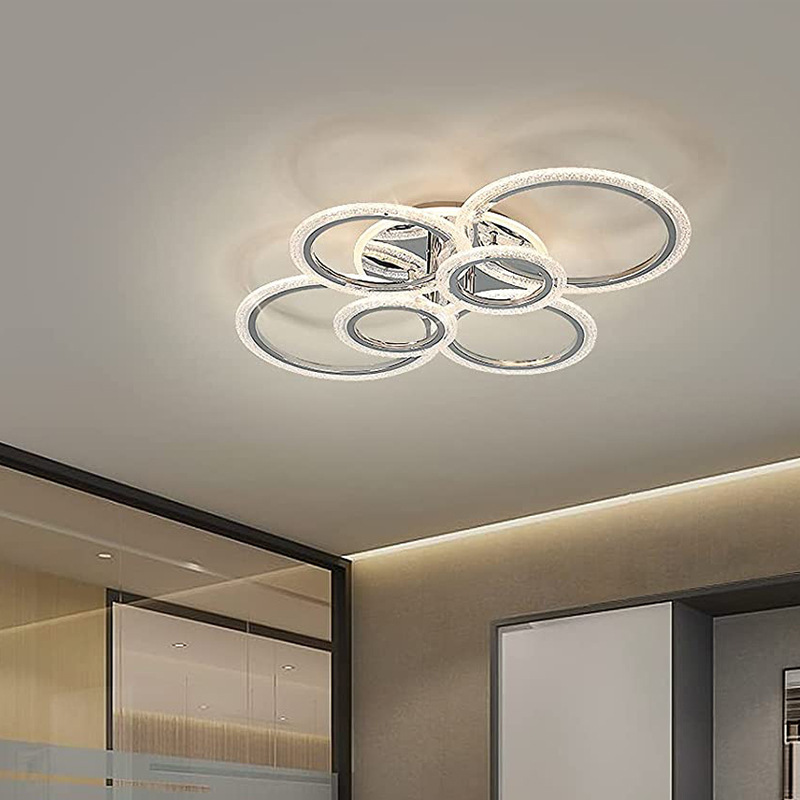 Cross-border acrylic simple ring led living room lamp bedroom modern restaurant bubble chrome plated gold ceiling lamp