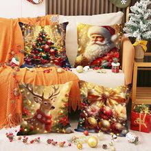 亚马逊2025新款圣诞抱枕套亚麻印花节日客厅沙发装饰靠枕套靠垫套