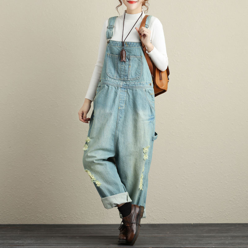 Distressed Overalls - Light Blue
