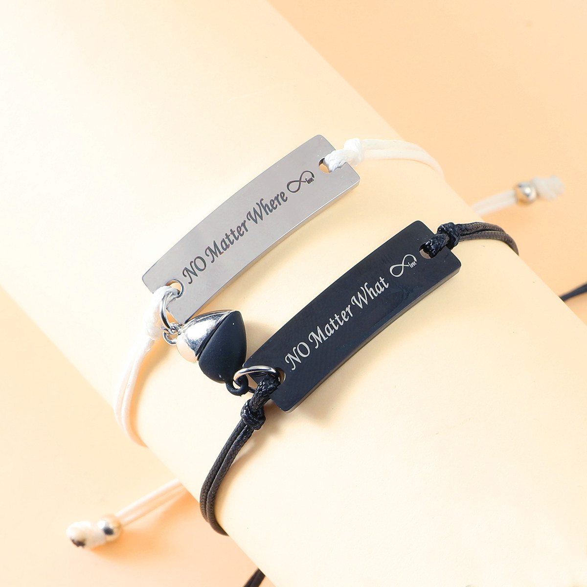 Daily Occasion 1 Pair Fashion Letter Heart Shape Rectangle Stainless Steel Bracelets