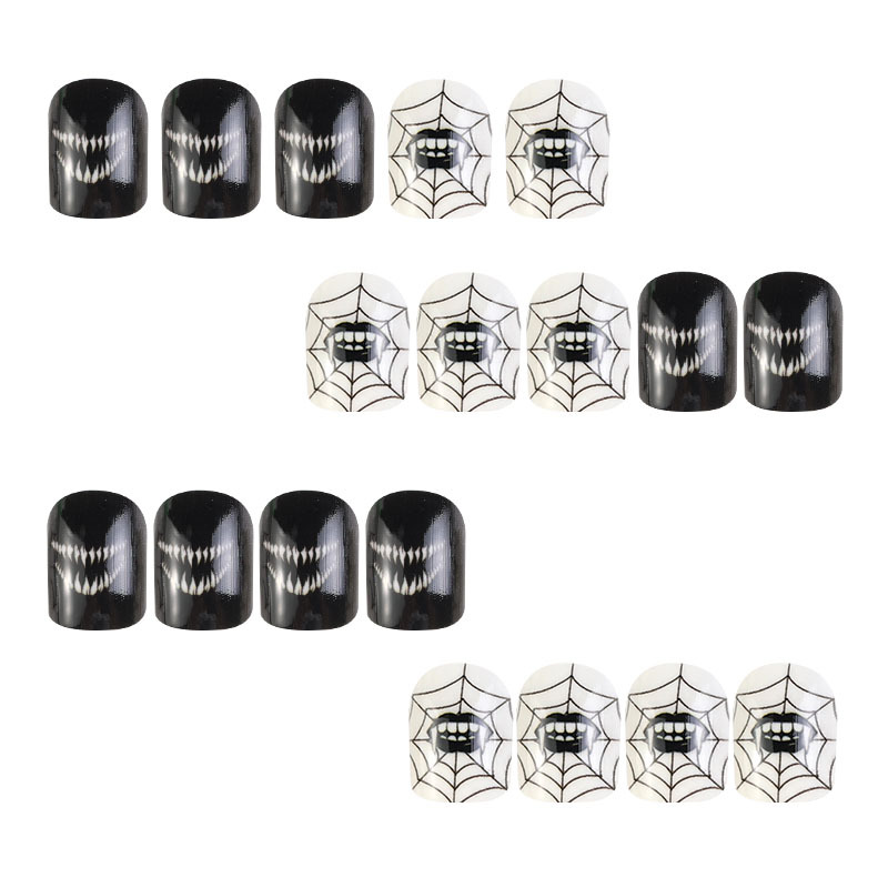 Uña de vestir Halloween serie negra francesa parche de uñas llama araña uña telaraña al por mayor