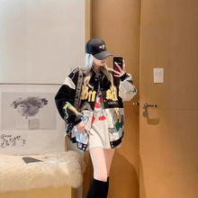 春秋欧美男女潮明星同款夹克机车外套重工刺绣情侣立领外穿棒球服