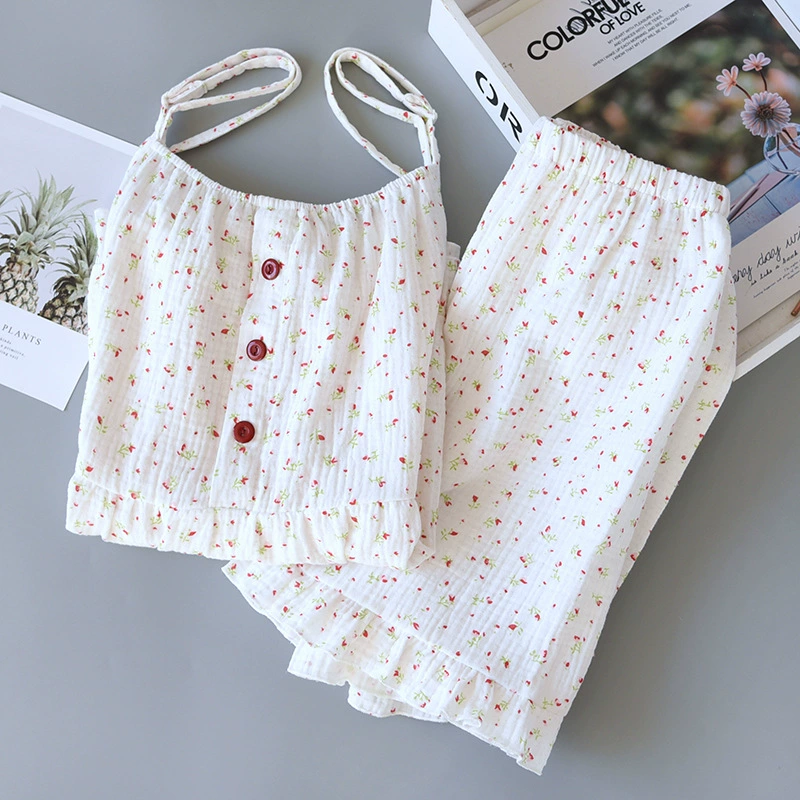 Japanese cute summer pijama, gauze shorts, set, lifting effect, oversize