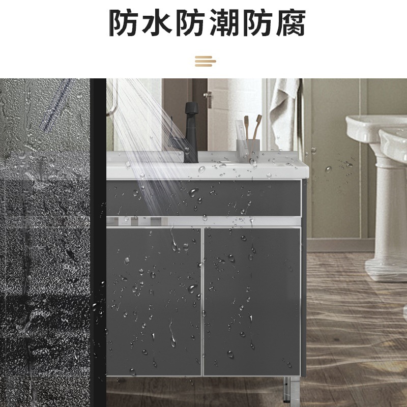 Balcón lavabo piso tipo lavabo de acero inoxidable gabinete combinación lavabo de cerámica cuenca integrada con washboard