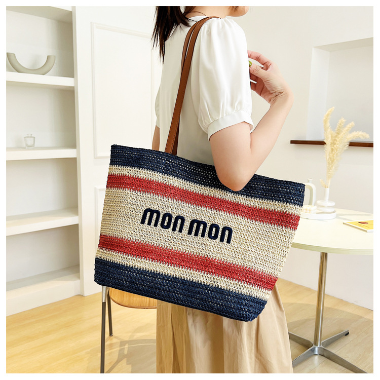 Women's Fashion Letter Soft Surface Square Zipper Tote Bag Straw Shoulder Bags display picture 2