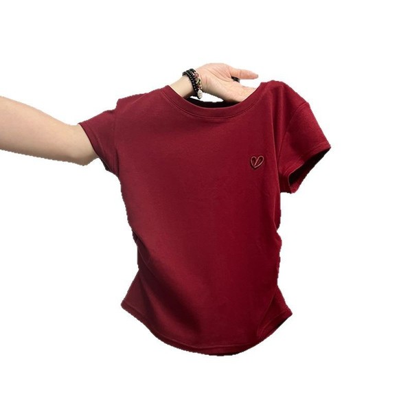 Red short summer design fitted short sleeve T-shirt