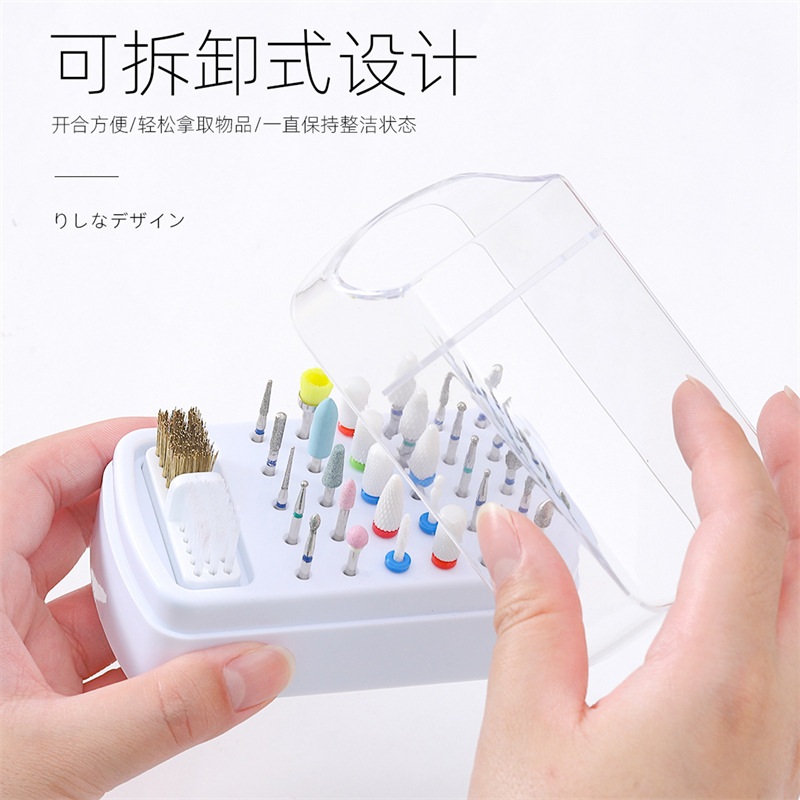 Caja de almacenamiento de cabezal de molienda de uñas de 30 orificios transfronterizos con cepillo de limpieza caja de polvo cabezal de molienda de uñas soporte de pantalla herramientas de uñas