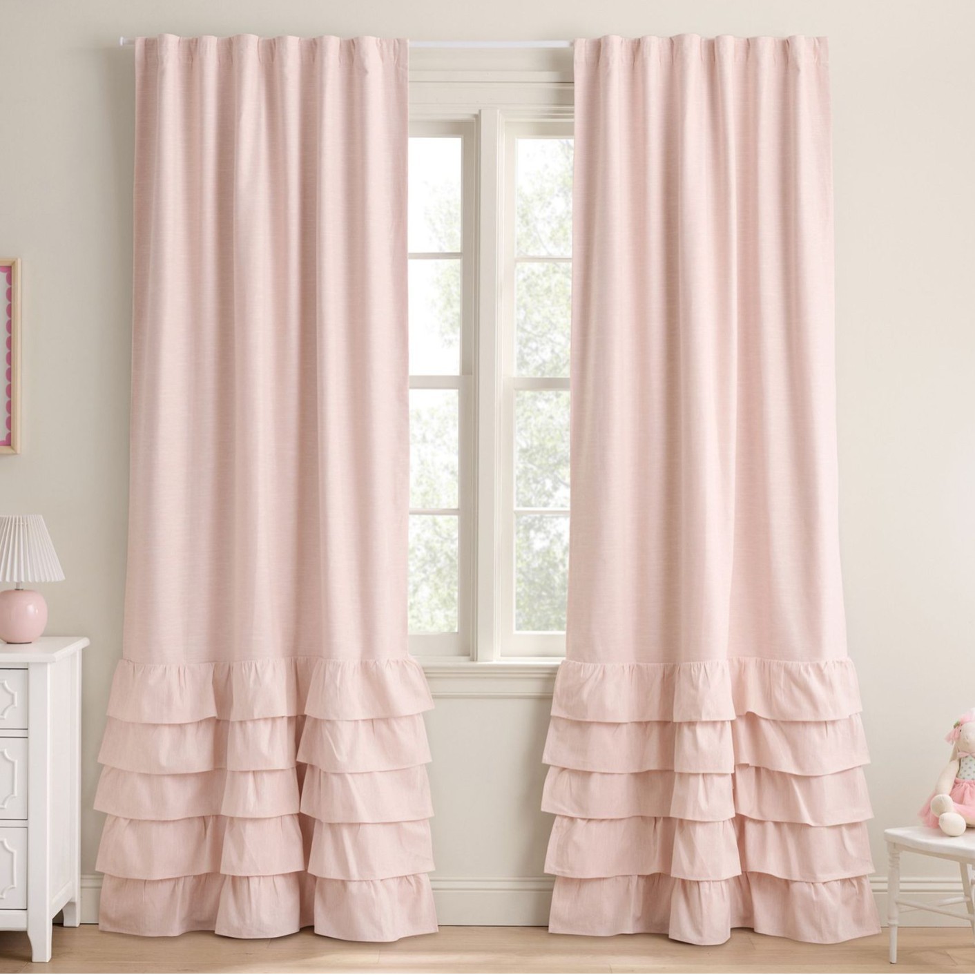 Cross-Border Curtain Finished Linen Blended Ruffle Curtain Bedroom Curtain Romantic Korean Children's Room Curtain