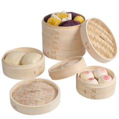 Bamboo steamer, commercial steamed buns, steamed buns, small steamed buns, engraved LOGO with cover, stackable bamboo steamer
