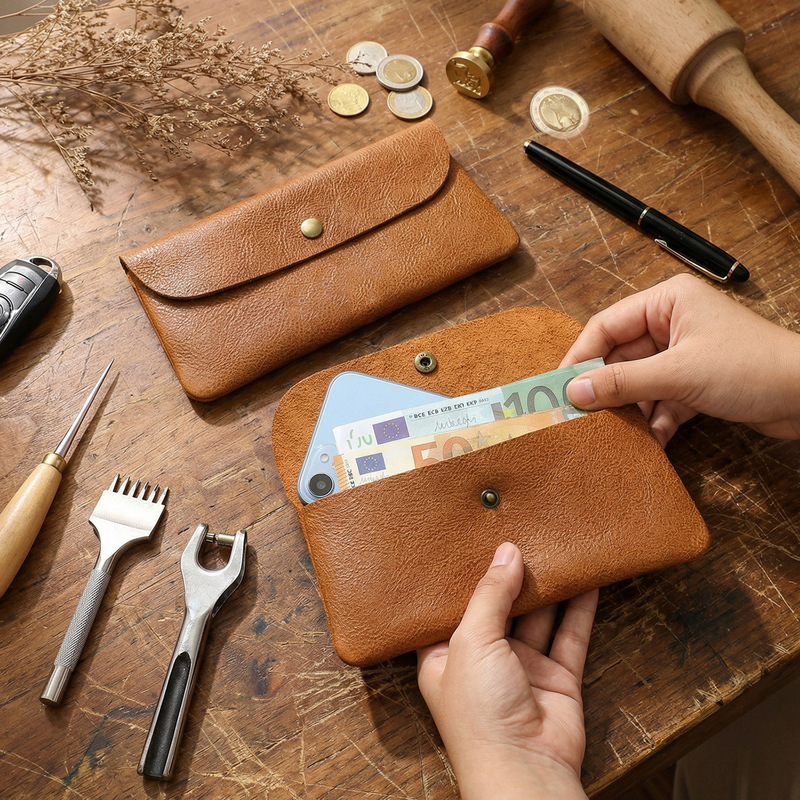 Men's Long Top-Layer Cowhide Wallet Ultra-Thin Genuine Leather Wallet Large Capacity Wallet for Female Students Simple Trendy Mobile Phone Bag