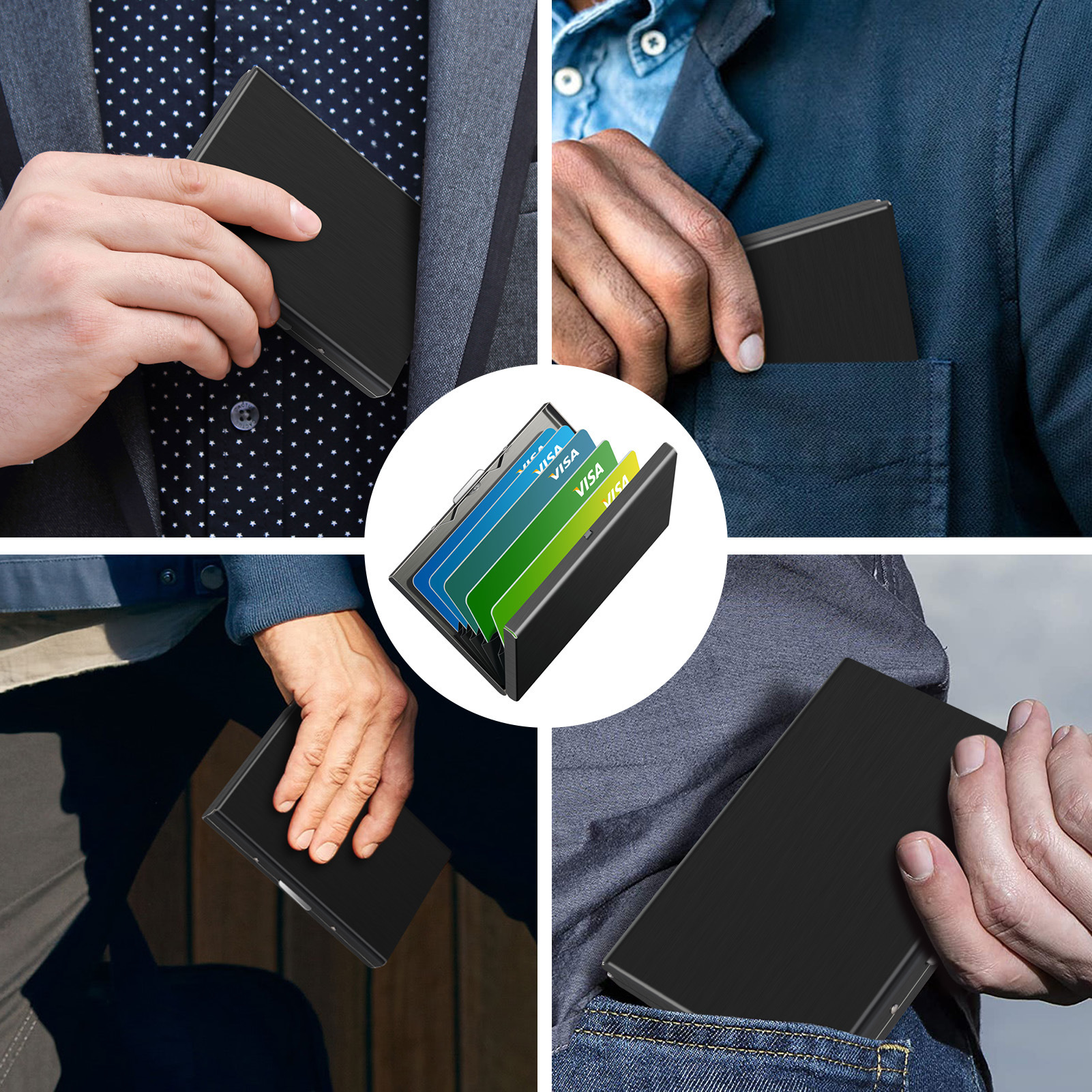 Fábrica al por mayor caliente de acero inoxidable titular de la tarjeta 6 ranuras de tarjeta de crédito bancaria caja de tarjeta de metal titular de la tarjeta de garantía de calidad