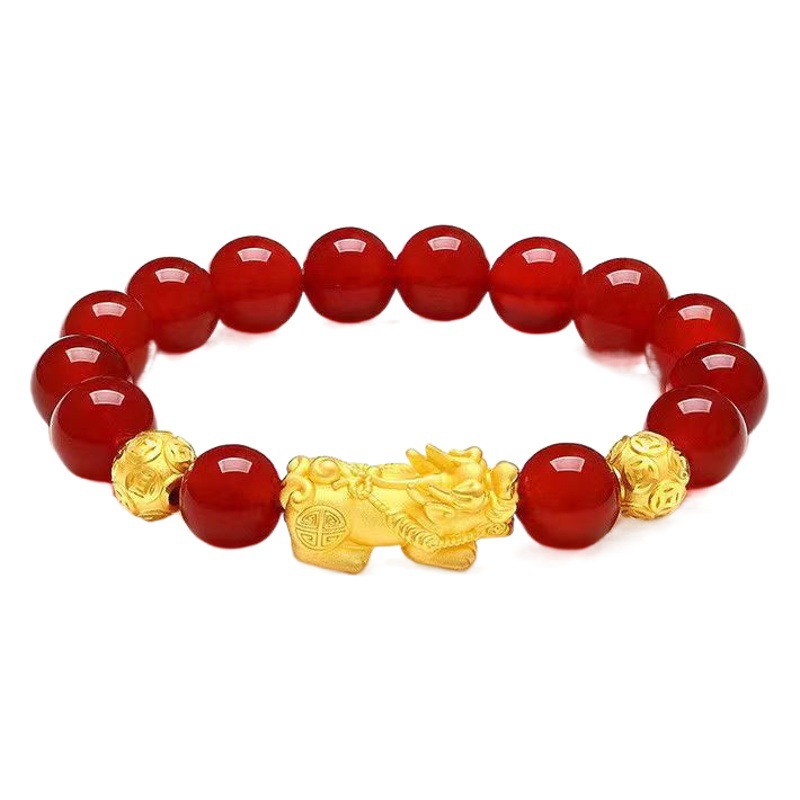 Vietnamese Sand Gold Imitation Obsidian Pixiu Bracelet for Men and Women, Six-Word Mantra, Wealth-Attracting Buddha Bead Bracelet, Gift Promotion