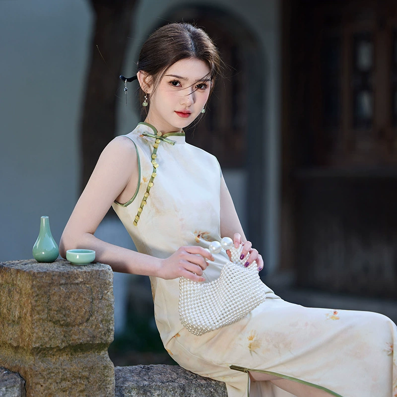 2025 новый улучшенный без рукавов длинный бамбуковый конопля двухслойный молодой модный нежный чонсам