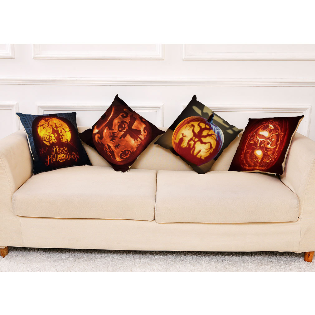 亞馬遜跨境新款萬圣節(jié)系列家居棉麻抱枕套汽車抱枕沙發(fā)抱枕靠墊