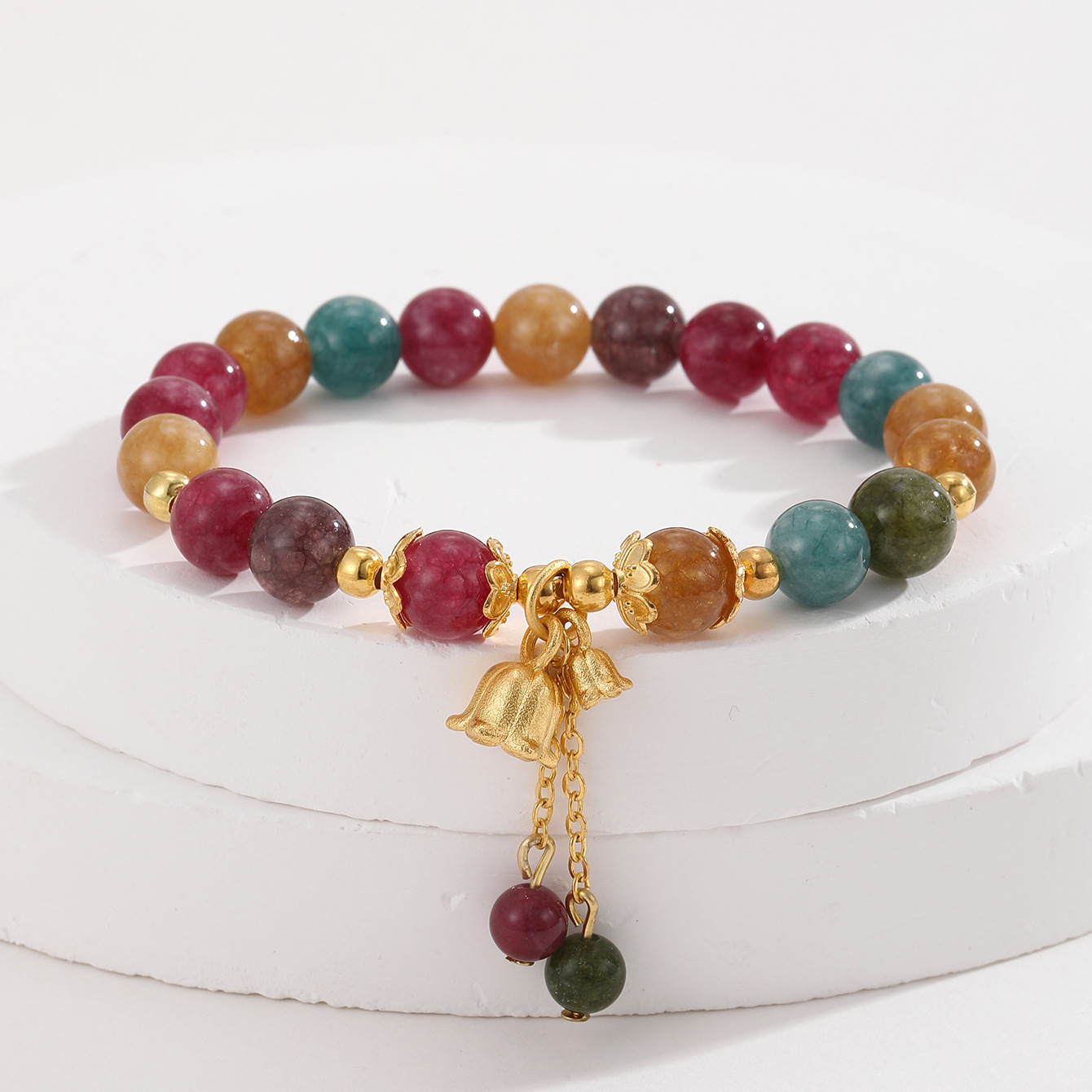 Pulsera de cristal de fresa de piedra natural orquídea colgante de campana de viento nacional lugar escénico para poner puestos nuevos joyeros chinos al por mayor
