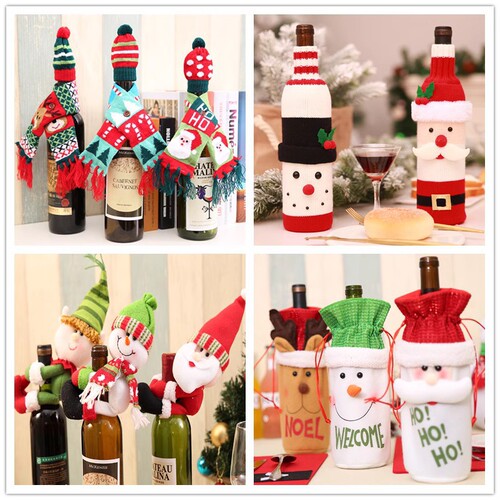 Christmas decoration bottle cover knitted scarf and hat red wine bottle cap snowman bottle sleeve restaurant decoration