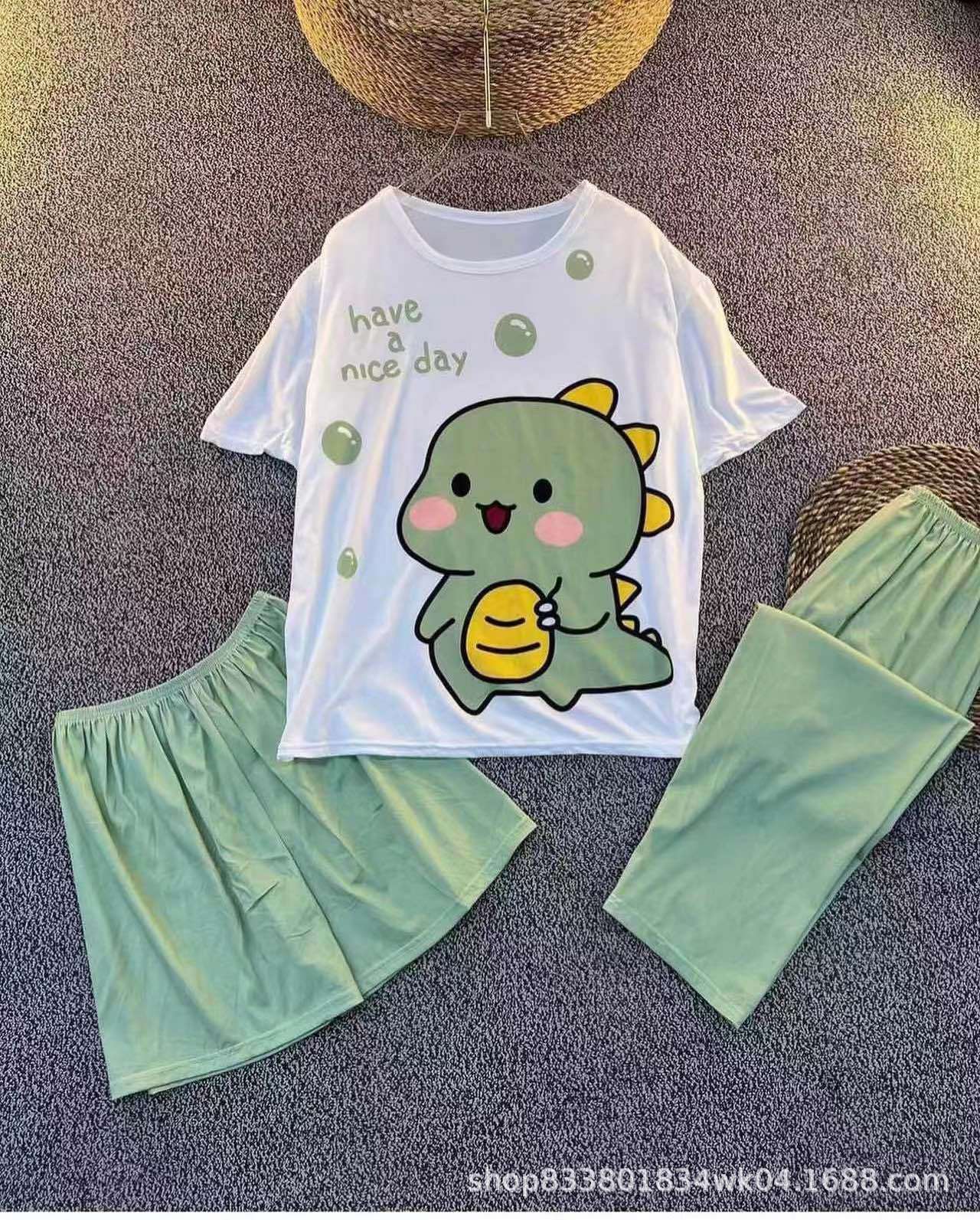 Pijamas transfronterizos de leche de verano pantalones de manga corta tres piezas de dibujos animados lindos ropa de hogar de comercio exterior de labu