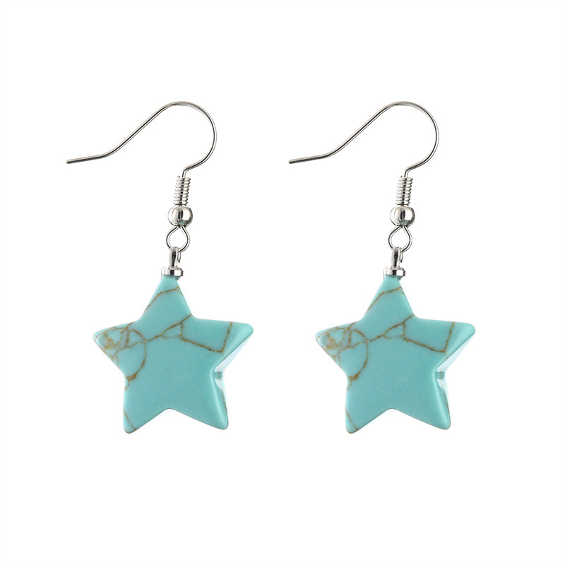 Joyería transfronteriza europea y americana de moda simple pequeña estrella pendientes mujer turquesa retro estilo étnico pendientes al por mayor