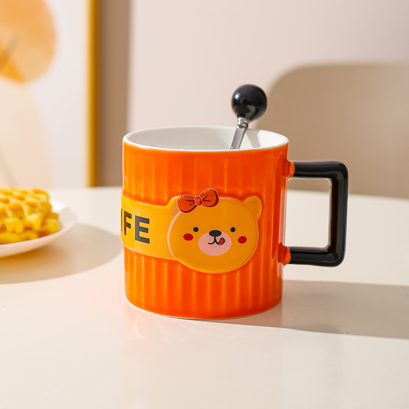 Creativo lindo oso Taza de cerámica pareja taza niños y niñas taza de agua taza de café con cuchara taza de desayuno del hogar