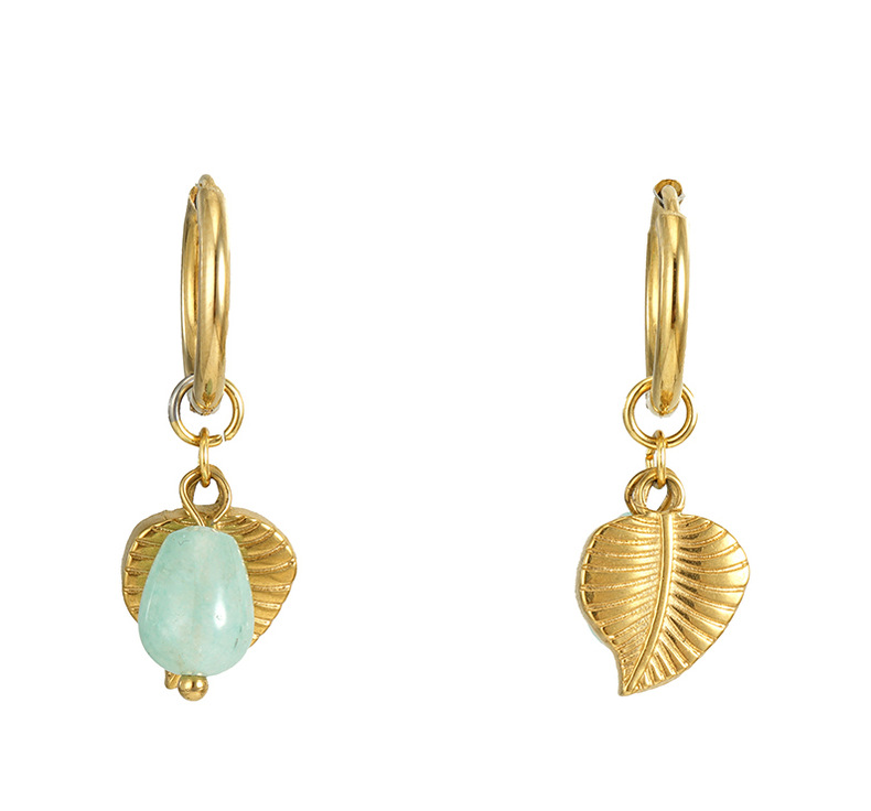 Daily Occasion 304 Stainless Steel Material 1 Pair Retro Leaves Inlay 304 Stainless Steel Natural Stone 18K Gold Plated Stainless Steel Earrings