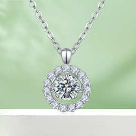 925银镀白金0.5克拉莫桑石吊坠项链女孩情人节礼物培育钻首饰货源