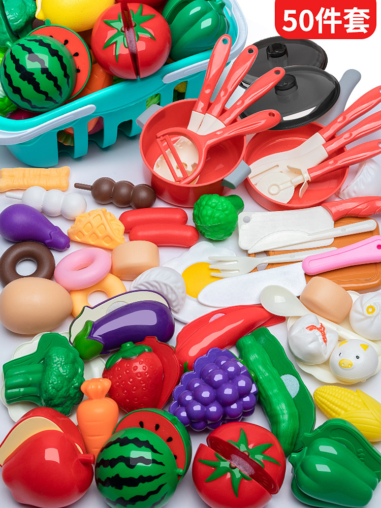 Juego de cocina de juguete para niños con carrito de compras, verduras y herramientas para cortar frutas, para niñas y niños.