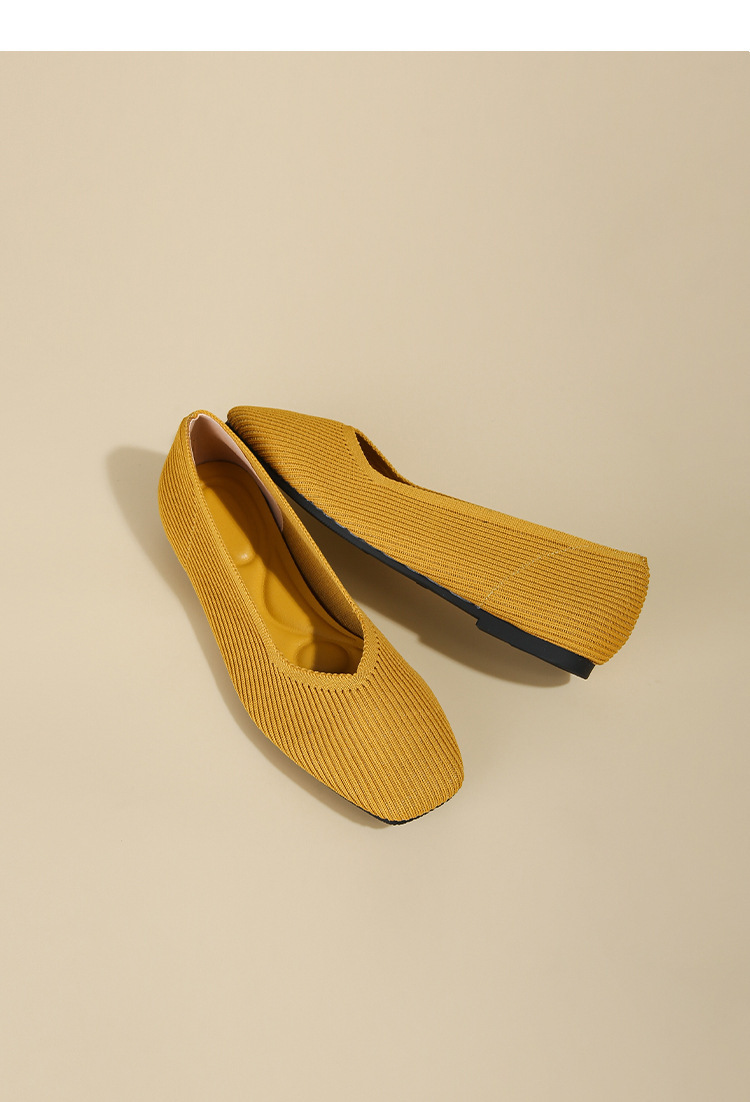 Queen's flying single bean woven flat bottomed large size women's shoes, soft soled knitted square toe boat shoes_voghion.com