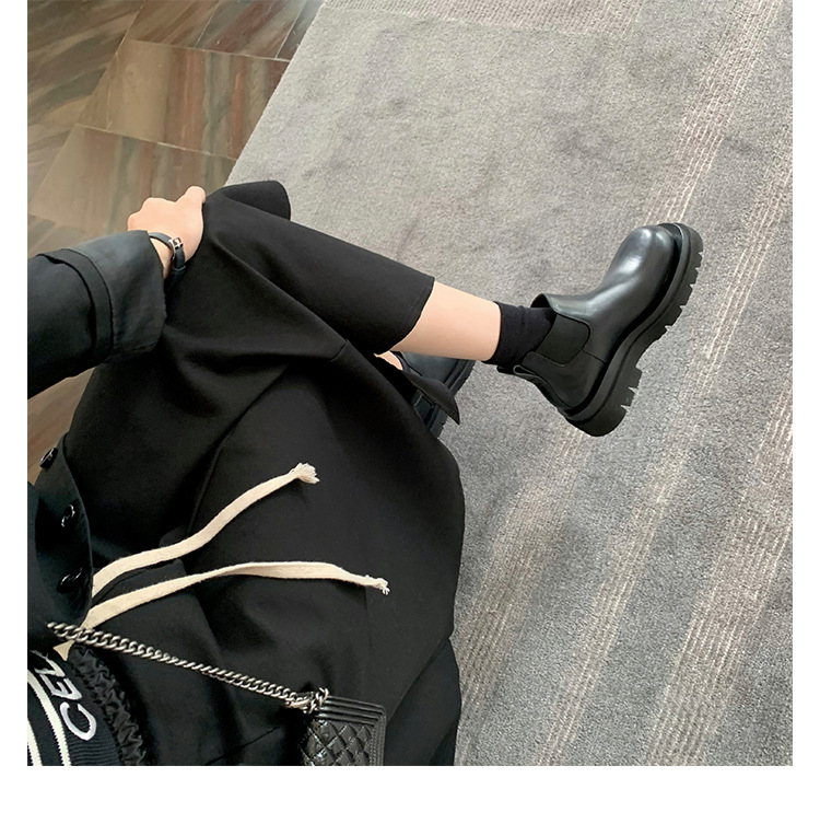牛皮版 2026春秋季新款圆头英伦风马丁厚底烟筒切尔西短靴女